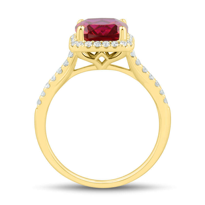 Lab Created Cushion-Cut Ruby and Lab Grown Diamond Ring in 10K Yellow Gold (1/3 ct. tw.)