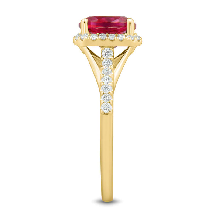 Lab Created Cushion-Cut Ruby and Lab Grown Diamond Ring in 10K Yellow Gold (1/3 ct. tw.)